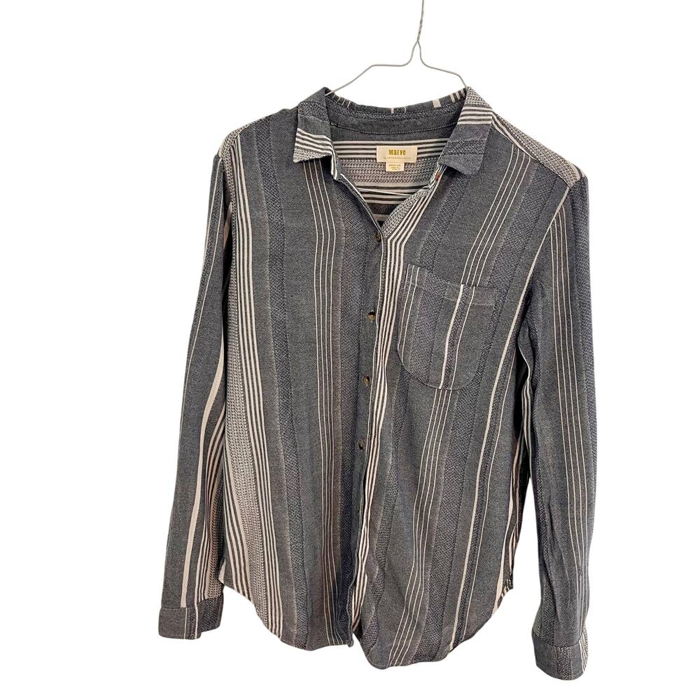 Anthropologie Maeve Blouse Women Size Medium White Blue Stripe Button Down Shirt